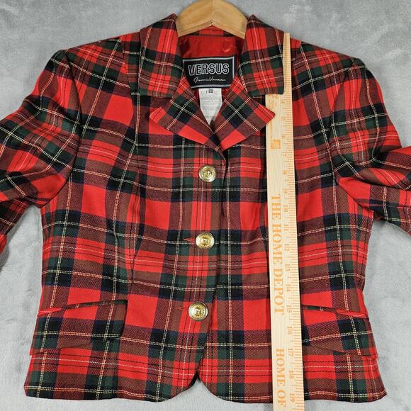 Vintage Versus Gianni Versace Jacket Womens 44 Plaid Wool Gold Button Italy 90s - Picture 16 of 16